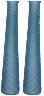 Decoris 2x stuks vazen/bloemenvazen gerecycled glas - D7 x H32 cm - mat blauw