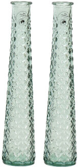 Decoris 2x stuks vazen/bloemenvazen gerecycled glas - D7 x H32 cm - turquoise