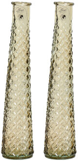 Decoris 2x stuks vazen/bloemenvazen van gerecycled glas - D7 x H32 cm - beige