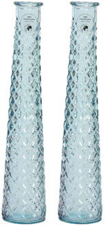Decoris 2x stuks vazen/bloemenvazen van gerecycled glas - D7 x H32 cm - blauw