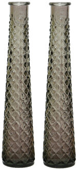 Decoris 2x stuks vazen/bloemenvazen van gerecycled glas - D7 x H32 cm - bruin