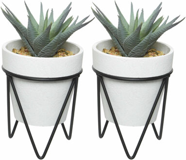 Decoris 2x Stuks Vetplantje/kamerplant Kunstplanten In Pot Op Standaard 20 Cm - Kunstplanten