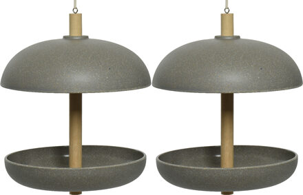 Decoris 2x stuks vogel voedersilo hangend - bamboe hout - antraciet grijs - 21 x 25 cm