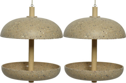 Decoris 2x stuks vogel voedersilo hangend - bamboe hout - lichtbruin - 21 x 25 cm