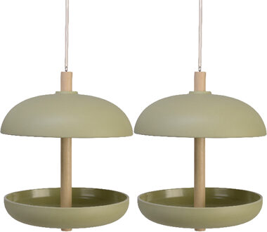 Decoris 2x stuks vogel voedersilo hangend - bamboe hout - lichtgroen - 21 x 25 cm