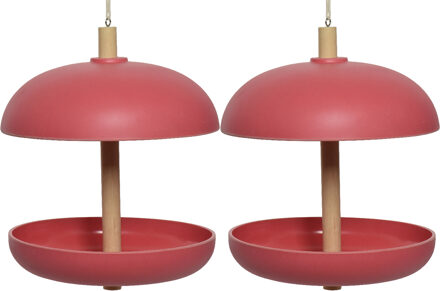 Decoris 2x stuks vogel voedersilo hangend - bamboe hout - roze - 21 x 25 cm - Vogelvoederhuisjes