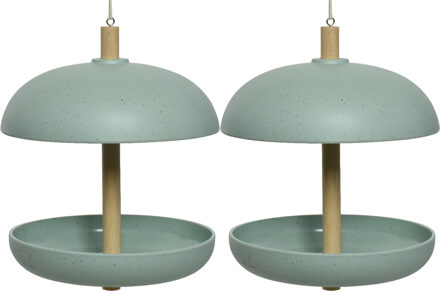 Decoris 2x stuks vogel voedersilo hangend - bamboe hout - turquoise - 21 x 25 cm