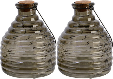 Decoris 2x stuks wespenvanger/wespenval met hengsel - glas - grijs - D13 x H17 cm
