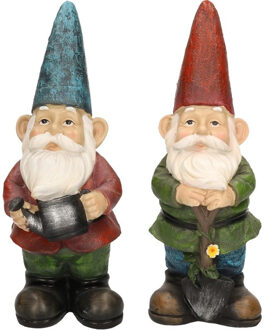 Decoris 2x Tuinkabouter beelden Gerard met gieter en Sam met schop/schep