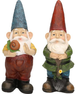 Decoris 2x Tuinkabouter beelden Simon met slak en Sam met schop/schep 29