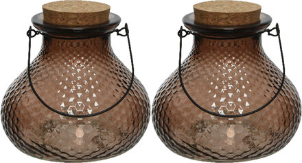Decoris 2x wespenvanger/wespenval met hengsel - glas - donkerbruin - D14 x H13 cm