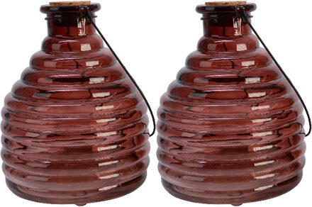 Decoris 2x wespenvanger/wespenval met hengsel - glas - donkerrood - D13 x H17 cm
