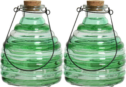 Decoris 2x wespenvanger/wespenval met hengsel - glas - groen - D13 x H17 cm