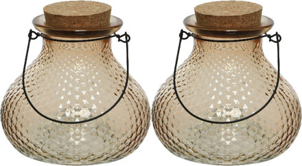 Decoris 2x wespenvanger/wespenval met hengsel - glas - lichtbruin - D14 x H13 cm