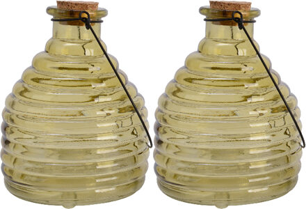 Decoris 2x wespenvanger/wespenval met hengsel - glas - lichtgroen - D13 x H17 cm