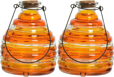 Decoris 2x wespenvanger/wespenval met hengsel - glas - oranje - D13 x H17 cm