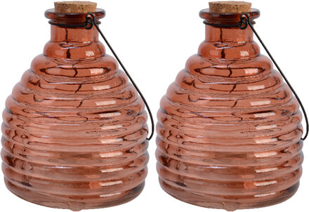 Decoris 2x wespenvanger/wespenval met hengsel - glas - rood - D13 x H17 cm