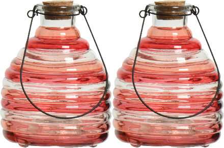 Decoris 2x wespenvanger/wespenval met hengsel - glas - rood - D13 x H17 cm