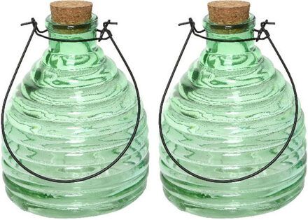 Decoris 2x Wespenvangers/wespenvallen groen 17 cm van glas - Ongediertevallen - Ongediertebestrijding