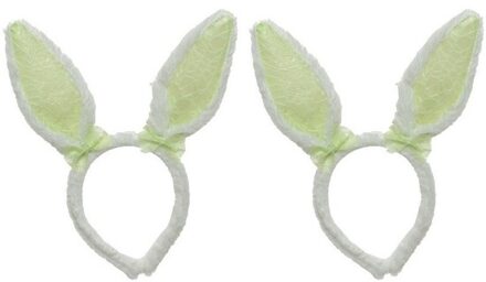 Decoris 2x Wit/groene konijn/haas oren verkleed diademen kids/volwassen