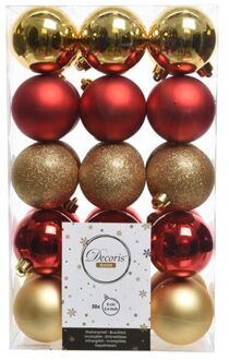 Decoris 30-delige kerstballen set goud/rood - Kerstbal Multikleur