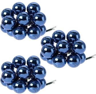 Decoris 30x Donkerblauwe mini kerststukjes insteek kerstballetjes 2 cm van glas - Kerststukjes