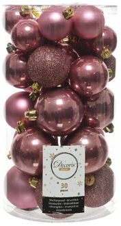 Decoris 30x Kunststof kerstballen glanzend/mat/glitter oud roze kerstboom versiering/decoratie - Kerstbal