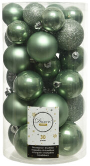 Decoris 30x Kunststof kerstballen glanzend/mat/glitter salie groen kerstboom versiering/decoratie - Kerstbal