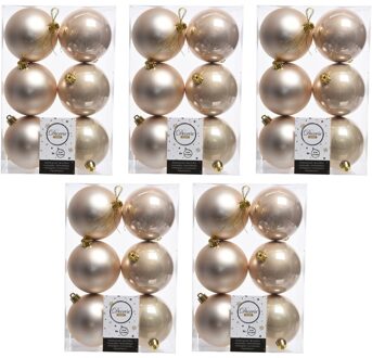 Decoris 30x Kunststof kerstballen glanzend/mat licht parel/champagne 8 cm kerstboom versiering/decoratie - Kerstbal Champagnekleurig