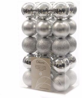 Decoris 30x Kunststof kerstballen mix zilver 6 cm kerstboom versiering/decoratie - Kerstbal Zilverkleurig