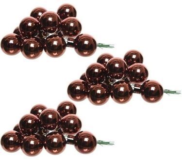 Decoris 30x Roodbruine mini kerstballen kerststukje stekers 2,5 cm glans