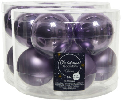 Decoris 30x stuks glazen kerstballen heide lila paars 6 cm mat/glans