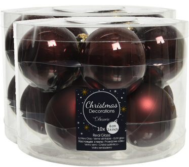 Decoris 30x stuks glazen kerstballen mahonie bruin 6 cm mat/glans