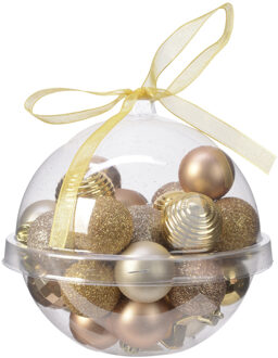 Decoris 30x stuks kleine kunststof kerstballen bruin/goud/champagne 3 cm - Kerstbal Multikleur