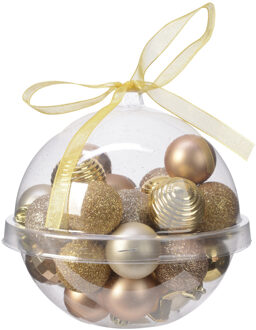 Decoris 30x stuks kleine kunststof kerstballen bruin/goud/champagne 3 cm Multi