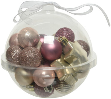 Decoris 30x stuks kleine kunststof kerstballen roze/champagne 3 cm Multi