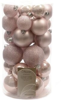 Decoris 30x stuks kunststof kerstballen 4 - 5 - 6 cm lichtroze - Kerstbal