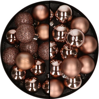 Decoris 30x stuks kunststof kerstballen bruin 3 en 4 cm