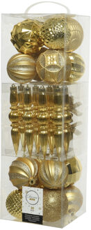 Decoris 30x stuks kunststof kerstballen en ornamenten goud mix - Kerstbal Goudkleurig