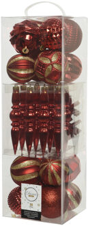 Decoris 30x stuks kunststof kerstballen en ornamenten rood mix - Kerstbal