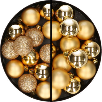 Decoris 30x stuks kunststof kerstballen goud 3 en 4 cm - Kerstbal Goudkleurig