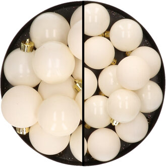 Decoris 30x stuks kunststof kerstballen wol wit 4 en 6 cm