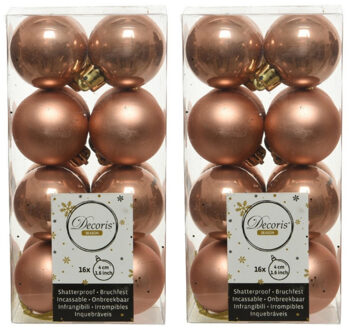 Decoris 32x Kunststof kerstballen glanzend/mat zacht terra bruin 4 cm kerstboom versiering/decoratie - Kerstbal