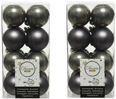 Decoris 32x stuks kunststof kerstballen antraciet (warm grey) 4 cm glans/mat - Kerstbal Grijs