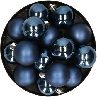 Decoris 32x stuks kunststof kerstballen donkerblauw 4 cm