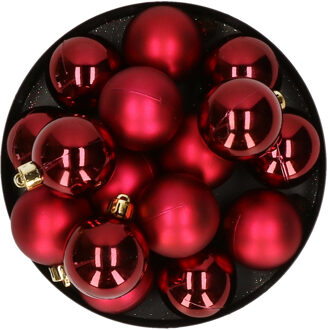 Decoris 32x stuks kunststof kerstballen donkerrood 4 cm - Kerstbal