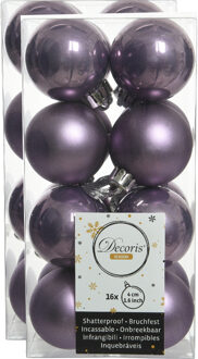 Decoris 32x stuks kunststof kerstballen heide lila paars 4 cm glans/mat