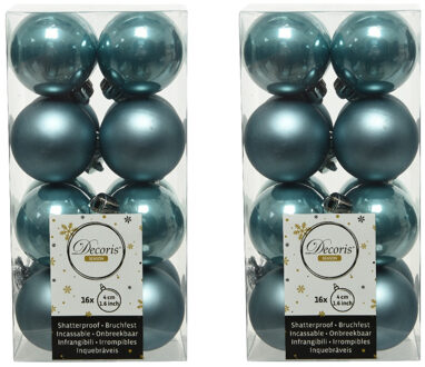 Decoris 32x stuks kunststof kerstballen ijsblauw (blue dawn) 4 cm glans/mat - Kerstbal