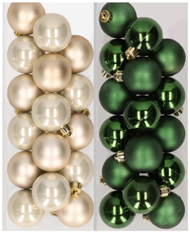 Decoris 32x stuks kunststof kerstballen mix van champagne en donkergroen 4 cm - Kerstbal