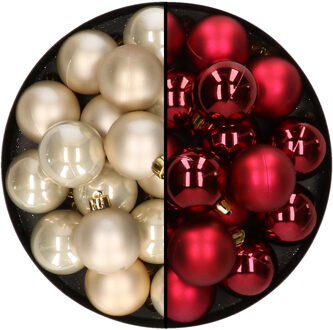 Decoris 32x stuks kunststof kerstballen mix van champagne en donkerrood 4 cm